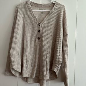 American Eagle soft and sexy plush long sleeve waffle knot top cream medium